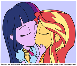 Size: 2527x2167 | Tagged: safe, artist:eagc7, character:sunset shimmer, character:twilight sparkle, character:twilight sparkle (alicorn), ship:sunsetsparkle, my little pony:equestria girls, clothing, duo, eyes closed, female, kissing, ko-fi, lesbian, patreon, shipping