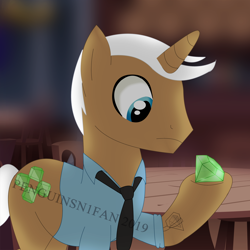 Size: 1500x1500 | Tagged: safe, artist:penguinsn1fan, character:mochaccino, character:rare find, species:pony, clothing, diamond, shirt, solo, watermark