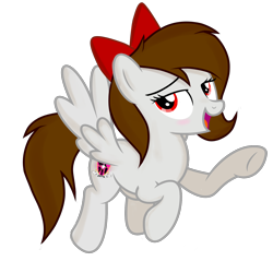Size: 1520x1520 | Tagged: safe, artist:rsa.fim, oc, oc:whisper hope, species:pegasus, species:pony, bow, female, looking at you, mare, one hoof raised, red eyes, simple background, smiling, transparent background