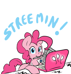 Size: 540x560 | Tagged: safe, artist:pippy, character:pinkie pie, computer, laptop computer, livestream