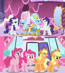 Size: 1024x1158 | Tagged: safe, artist:almostfictional, artist:djdavid98 edits, artist:hawk9mm, artist:trotsworth, artist:uponia, character:applejack, character:pinkie pie, character:rainbow dash, character:rarity, species:pony, episode:swarm of the century, g4, my little pony: friendship is magic, applejack (male), bubble berry, clothing, comic, dashie antoinette, dress, elusive, excited, female, happy, male, powdered wig, rainbow blitz, rainbow blitz always dresses in style, rainbow dash always dresses in style, rule 63, too frilly, unamused