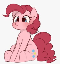 Size: 985x1042 | Tagged: safe, artist:manachaaaaaaaa, character:pinkie pie, species:earth pony, species:pony, :o, cute, diapinkes, female, mare, open mouth, simple background, sitting, solo, underhoof, white background