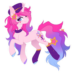Size: 1398x1408 | Tagged: safe, artist:doekitty, oc, oc:shooting star, species:pony, clothing, ear piercing, earring, hat, heart, jewelry, piercing, simple background, smiling, socks, solo, stars, transparent background