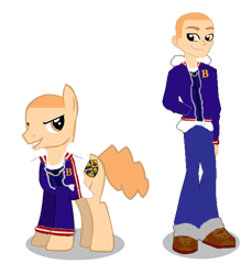 Size: 580x634 | Tagged: safe, artist:kayman13, base used, species:pony, my little pony:equestria girls, boots, bully, bully (video game), buzz cut, clothing, crest, cutie mark, duo, equestria girls-ified, jacket, jeans, jimmy hopkins, looking at each other, male, pants, ponidox, ponified, school uniform, self ponidox, shoes, simple background, smiling, tail, transparent background, vest, zipper