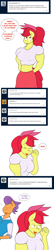 Size: 1188x5466 | Tagged: safe, artist:matchstickman, character:apple bloom, character:tender taps, species:anthro, species:earth pony, species:pony, ship:tenderbloom, ..., abs, apple brawn, biceps, blushing, breasts, busty apple bloom, clothing, comic, deltoids, dialogue, duo, embarrassed, female, looking at you, male, mare, matchstickman's apple brawn series, muscles, older, older apple bloom, shipping, stallion, straight, talking to viewer, tumblr comic, tumblr:where the apple blossoms