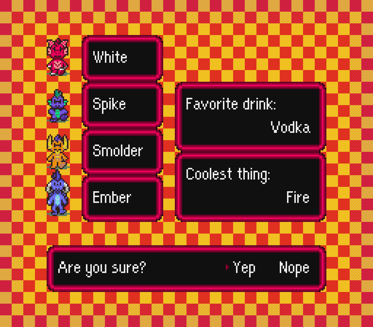 Size: 1280x1120 | Tagged: safe, artist:tarkan809, character:princess ember, character:smolder, character:spike, oc, oc:white the welsh dragon, species:dragon, fanfic:our not so simple plan, 16-bit, animated, dialogue box, earthbound, fanfic art, pixel art, super nintendo, super nintendo entertainment system, text