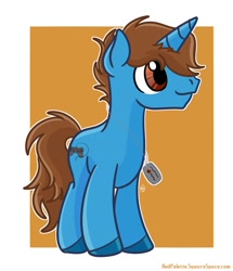 Size: 829x964 | Tagged: safe, artist:redpalette, oc, oc only, species:pony, species:unicorn, dog tags, smiling, solo