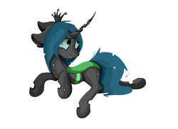 Size: 2152x1568 | Tagged: safe, artist:groomlake, character:queen chrysalis, species:changeling, species:pony, changeling queen, colored, crown, female, jewelry, love, mare, prone, regalia, silly, simple, simple background, smiley face, solo, spots, stupid sexy chrysalis, white background