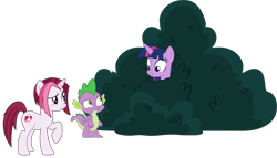 Size: 2529x1449 | Tagged: safe, artist:sonofaskywalker, character:cayenne, character:spike, character:twilight sparkle, character:twilight sparkle (alicorn), species:alicorn, species:dragon, species:pony, species:unicorn, episode:the point of no return, g4, my little pony: friendship is magic, background pony, bush, bushicorn, female, hiding, male, mare, raised hoof, scrunchy face, simple background, transparent background, vector, winged spike