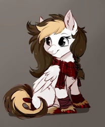 Size: 815x981 | Tagged: safe, artist:hikariviny, oc, oc:sweet lullaby, species:pegasus, species:pony, clothing, ear fluff, female, looking back, mare, scarf, simple background, sitting, sketch, solo, unshorn fetlocks