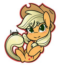Size: 1033x1119 | Tagged: safe, artist:lilliesinthegarden, character:applejack, species:earth pony, species:pony, beanbrows, blushing, chibi, clothing, cowboy hat, cute, eye clipping through hair, eyebrows, eyebrows visible through hair, female, hat, heart eyes, jackabetes, looking at you, mare, simple background, solo, white background, wingding eyes