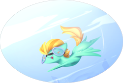 Size: 2549x1724 | Tagged: safe, artist:justafallingstar, character:lightning dust, species:pegasus, species:pony, chibi, female, flying, goggles, solo