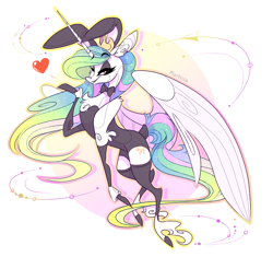 Size: 2049x1929 | Tagged: safe, artist:marbola, character:princess celestia, species:alicorn, species:pony, bedroom eyes, bunny suit, bunnylestia, cuffs (clothes), digital art, eyelashes, eyeshadow, female, heart, makeup, mare, smiling, solo