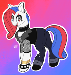 Size: 1644x1737 | Tagged: safe, artist:sandwichbuns, oc, oc:quinn, species:earth pony, species:pony, choker, clothing, female, mare, pants, solo