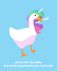 Size: 400x500 | Tagged: safe, artist:lollipony, character:princess celestia, blue background, female, fork, goose, gooselestia, he protec but he also attac, lineless, meme, mouth hold, simple background, solo, species swap, swanlestia, untitled goose game, vector, wat