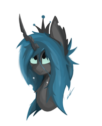 Size: 1808x2228 | Tagged: source needed, safe, artist:groomlake, character:queen chrysalis, species:changeling, species:pony, changeling queen, colored, crown, curved horn, female, horn, jewelry, looking up, love, mare, regalia, silly, simple, simple background, smiley face, solo, spots, white background