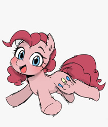 Size: 750x882 | Tagged: safe, artist:manachaaaaaaaa, character:pinkie pie, species:earth pony, species:pony, cute, diapinkes, female, gray background, mare, open mouth, pixiv, simple background, sketch, solo