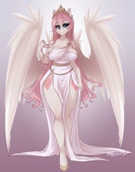 Size: 900x1150 | Tagged: safe, artist:bunnywhiskerz, oc, oc only, oc:dandy, species:anthro, species:pegasus, species:pony, species:unguligrade anthro, anthro oc, clothing, dress, female, jewelry, mare, solo, tiara, wide hips, wings