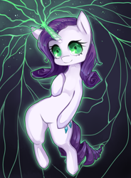 Size: 2099x2857 | Tagged: safe, artist:misukitty, character:rarity, species:pony, species:unicorn, episode:inspiration manifestation, g4, my little pony: friendship is magic, bipedal, female, glowing horn, green eyes, horn, inspirarity, possessed, solo