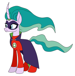Size: 3031x3067 | Tagged: safe, artist:eagc7, character:mistmane, species:pony, species:unicorn, alan scott, cape, clothing, commission, costume, dc comics, female, green lantern, mare, ring, simple background, solo, transparent background
