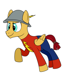 Size: 1807x1933 | Tagged: safe, artist:eagc7, character:flash magnus, species:pegasus, species:pony, clothing, commission, costume, dc comics, hat, jay garrick, male, name joke, simple background, solo, stallion, the flash, transparent background