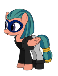 Size: 1783x2359 | Tagged: safe, artist:eagc7, character:somnambula, species:pegasus, species:pony, g4, black canary, boots, clothing, commission, costume, dc comics, dinah lance, female, jacket, mare, shoes, simple background, solo, transparent background
