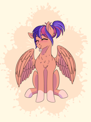 Size: 1536x2048 | Tagged: safe, artist:pastel-charms, oc, oc:bubble tea leaf, species:pegasus, species:pony, female, mare, socks (coat marking), solo, tongue out
