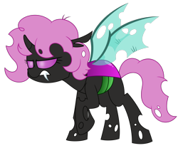 Size: 4688x3906 | Tagged: safe, artist:besttubahorse, oc, oc only, oc:ælaña, species:changeling, changeling oc, fangs, pink changeling, raised hoof, scowl, simple background, solo, transparent background, vector