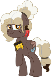 Size: 3125x4688 | Tagged: safe, artist:besttubahorse, oc, oc only, oc:sweet mocha, species:pegasus, species:pony, award, bun, female, mlp fim's ninth anniversary, older, plaque, simple background, solo, text, transparent background, vector