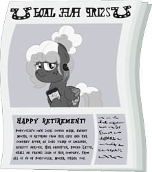 Size: 4633x5250 | Tagged: safe, artist:besttubahorse, oc, oc only, oc:sweet mocha, species:pegasus, species:pony, absurd resolution, award, bun, female, foal free press, grayscale, mlp fim's ninth anniversary, monochrome, newspaper, older, plaque, simple background, solo, text, transparent background, vector