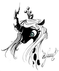 Size: 643x769 | Tagged: safe, artist:pantheracantus, character:queen chrysalis, species:changeling, simple background, traditional art, white background