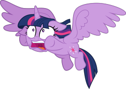 Size: 8743x6185 | Tagged: safe, artist:decprincess, character:twilight sparkle, character:twilight sparkle (alicorn), species:alicorn, species:pony, episode:starlight the hypnotist, spoiler:interseason shorts, .svg available, absurd resolution, coccinellidaephobia, female, floppy ears, flying, freaking out, inkscape, simple background, solo, transparent background, twilight hates ladybugs, vector