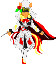 Size: 1744x1969 | Tagged: safe, alternate version, artist:avchonline, oc, oc only, oc:sean, species:anthro, species:pegasus, species:pony, species:unguligrade anthro, assassin's creed, background removed, bow tie, cape, clothing, cosplay, costume, flower, flower in hair, knife, male, simple background, solo, transparent background
