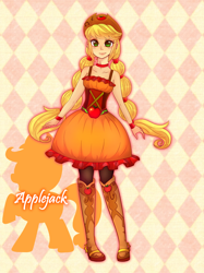 Size: 1538x2058 | Tagged: safe, artist:hosikawa, character:applejack, species:human, episode:friendship through the ages, equestria girls:rainbow rocks, g4, my little pony: equestria girls, my little pony:equestria girls, braided pigtails, clothing, country applejack, cute, dress, female, freckles, human coloration, humanized, jackabetes, solo