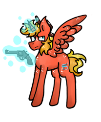 Size: 400x484 | Tagged: safe, artist:hunterthewastelander, oc, oc only, species:alicorn, species:pony, fallout equestria, alicorn oc, clothing, frown, glowing horn, gun, hat, horn, magic, male, simple background, solo, stallion, telekinesis, transparent background, weapon