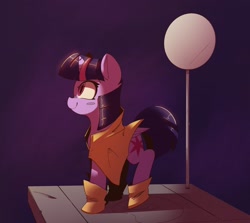Size: 2048x1827 | Tagged: safe, artist:bloodatius, character:twilight sparkle, character:twilight sparkle (alicorn), species:alicorn, species:pony, bus stop, female, mare, raincoat, smiling, solo