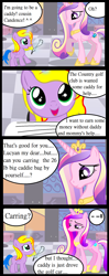 Size: 720x1823 | Tagged: safe, alternate version, artist:avchonline, character:princess cadance, oc, oc:princess lucyan, species:alicorn, species:pony, alicorn oc, comic, dialogue, female, filly, frown, glowing horn, hoof shoes, horn, looking up, magic, mare, smiling, telekinesis