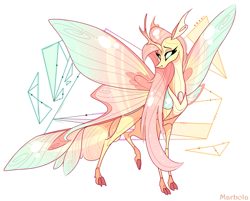 Size: 2251x1810 | Tagged: safe, artist:marbola, character:fluttershy, species:changeling, species:reformed changeling, changedlingified, changelingified, digital art, female, solo, species swap