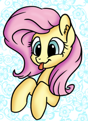Size: 554x762 | Tagged: safe, artist:lollipony, artist:tech--pony, character:fluttershy, species:pegasus, species:pony, bust, collaboration, cute, ear fluff, female, mare, portrait, shyabetes, solo, three quarter view, tongue out