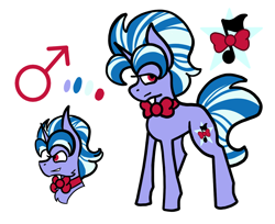 Size: 1154x942 | Tagged: safe, artist:hunterthewastelander, oc, oc only, oc:eventide, parent:trixie, species:pony, species:unicorn, bow tie, bust, horn, male, music notes, offspring, reference sheet, stallion, unicorn oc