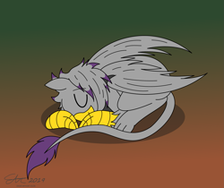 Size: 2267x1907 | Tagged: safe, artist:derpanater, species:griffon, curled up, cute, simple background, sleeping