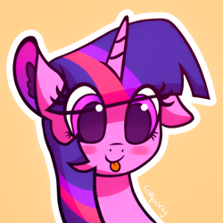 Size: 800x800 | Tagged: safe, artist:lollipony, character:twilight sparkle, species:pony, blep, blushing, bust, commission, cute, ear down, ear fluff, female, floppy ears, mare, portrait, simple background, smiling, solo, tongue out, transparent background, twiabetes