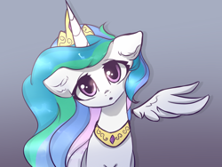 Size: 1280x960 | Tagged: safe, artist:radioaxi, character:princess celestia, species:alicorn, species:pony, :o, crown, cute, cutelestia, ear fluff, female, floating wings, gray background, hnnng, jewelry, looking at you, mare, open mouth, peytral, regalia, simple background, solo, wings