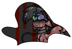 Size: 780x538 | Tagged: safe, artist:crazydoodleman144, artist:hunterthewastelander, oc, oc only, oc:rimfire cazador, species:alicorn, species:pony, alicorn oc, chains, collaboration, collar, crying, frown, male, simple background, solo, stallion, trans male, transgender, transparent background