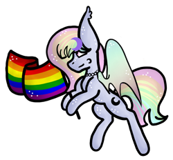 Size: 720x668 | Tagged: safe, artist:hunterthewastelander, oc, oc only, species:bat pony, species:pony, bat pony oc, gay pride flag, jewelry, multicolored hair, necklace, pearl necklace, rainbow hair, simple background, solo, transparent background, ych result