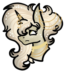 Size: 688x757 | Tagged: safe, artist:hunterthewastelander, oc, oc only, species:pony, species:unicorn, bust, ethereal mane, frown, galaxy mane, horn, horn jewelry, jewelry, simple background, solo, transparent background, unicorn oc