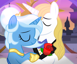 Size: 974x821 | Tagged: safe, artist:midnightamber, artist:missxxfofa123, base used, character:prince blueblood, character:trixie, species:pony, ship:bluetrix, eyes closed, female, male, mare, marriage, shipping, stallion, straight, wedding