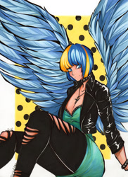 Size: 2359x3243 | Tagged: safe, artist:divinekitten, oc, oc only, oc:chloe, species:human, clothing, digital art, female, humanized, humanized oc, smiling, solo, winged humanization, wings