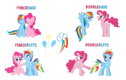 Size: 1151x738 | Tagged: safe, artist:kayman13, artist:trotsworth, character:pinkie pie, character:rainbow dash, species:earth pony, species:pegasus, species:pony, ship:pinkiedash, bubble berry, bubbleblitz, bubbledash, eyes closed, female, gay, half r63 shipping, holding, hopping, lesbian, looking at each other, male, mare, pinkieblitz, rainbow blitz, rule 63, shipping, simple background, straight, tag your it, talking, transparent background, unamused, worried