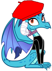 Size: 767x1041 | Tagged: safe, artist:sonofaskywalker, edit, character:princess ember, species:dragon, episode:triple threat, g4, my little pony: friendship is magic, bandana, beatnik, behaving like a bird, beret, blouse, choker, clothing, cute, dragoness, emberbetes, female, hat, simple background, sitting, smiling, solo, transparent background, vector